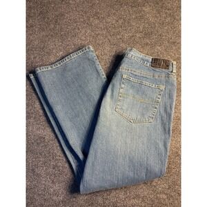 NY Jeans Women‎ Petite 14 Blue Denim Stretch Flat Front Bootcut Leg Medium Wash